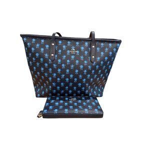 Coach City Zip Tote and Wallet in Badlands Floral With Silver Hardware COA EUC